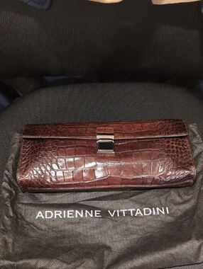 ADRIENNE VITTADINI Dark Brown "CROC" Long Clutch W/Wristlet Strap